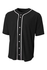 A4 Short Sleeve Full-Button Baseball Top - Black - S